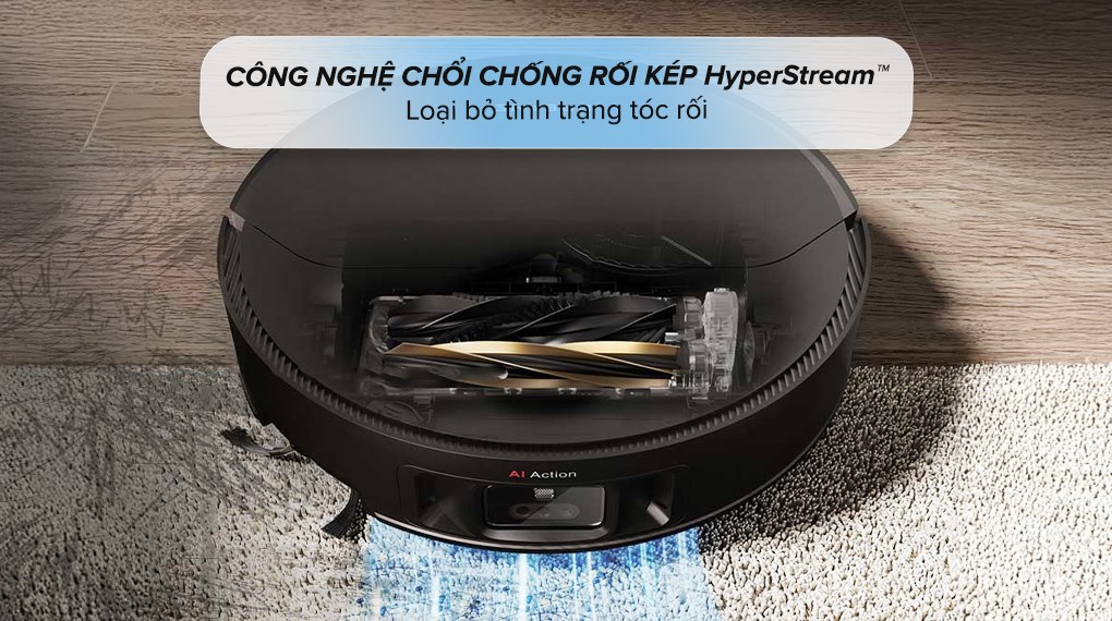 Robot hút bụi lau nhà Dreame X50 Ultra với công nghệ chổi chống rối kép, giúp loại bỏ hoàn toàn tình trạng tóc rối bám trên chổi