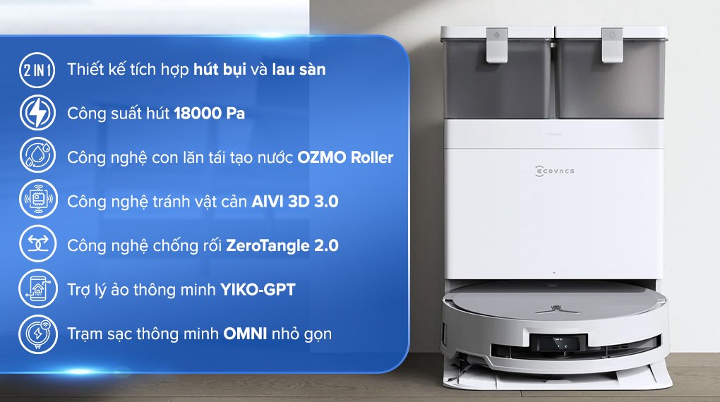 Robot hút bụi lau nhà Ecovacs X8 PRO OMNI với công nghệ ZeroTangle, phù hợp với gia đình có nuôi thú cưng