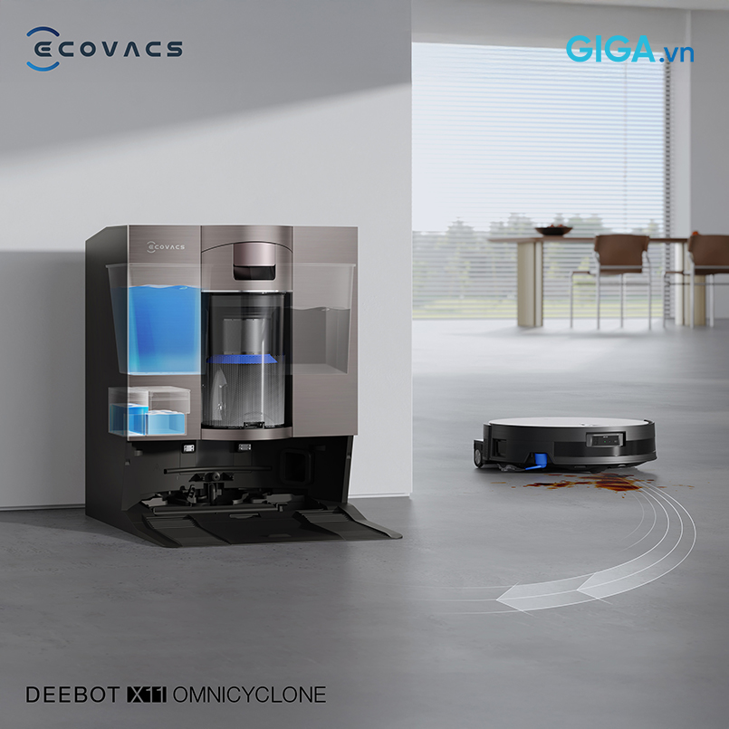 Công nghệ AI Stain Detection 2.0 cho phép robot hút bụi lau nhà DEEBOT X11 OmniCyclone linh hoạt phát hiện vết bẩn và lau lại tức thì.