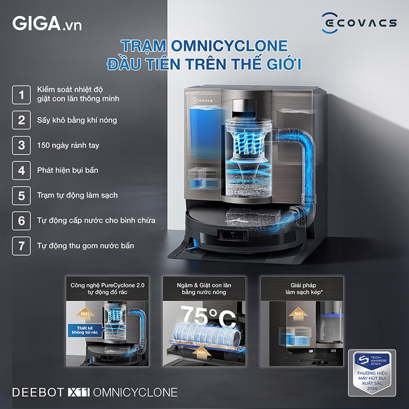 Ecovacs đã tiên phong tích hợp công nghệ PureCyclone 2.0 vào trạm OMNI của rDEEBOT X11 OmniCyclone.