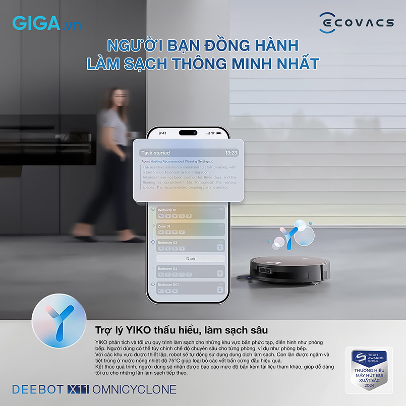 YIKO giúp  DEEBOT X11 OmniCyclone phát huy tối đa khả năng mà không cần bạn phải can thiệp thủ công.