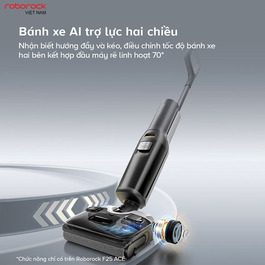 Máy hút bụi lau nhà cầm tay Roborock F25 ACE - Hàng Chính Hãng 4 Bánh xe thông minh Slide Tech cho chuyển động mượt mà