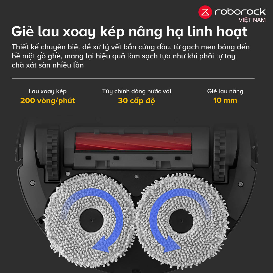 Robot hút bụi lau nhà Roborock QR 798 – Hàng Chính Hãng 4 Giẻ lau xoay kép – Giải pháp làm sạch chuyên sâu