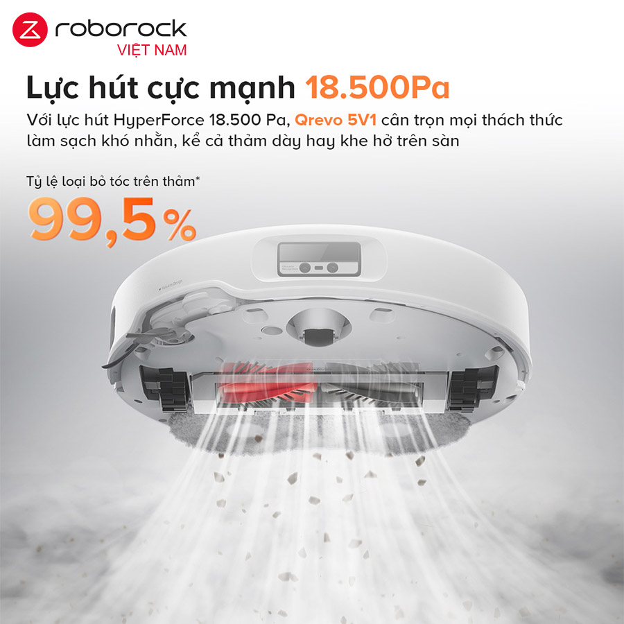 Robot hút bụi lau nhà Roborock Qrevo Edge 5V1 - Hàng Chính Hãng 3 Lực Hút HyperForce 18.500 Pa – Sạch Sâu Mọi Bề Mặt