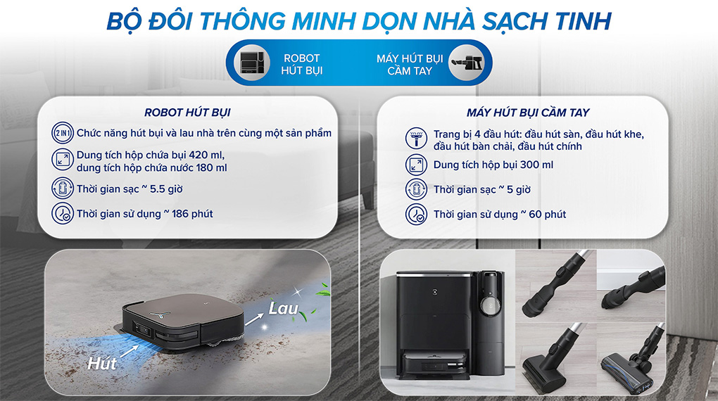 2 trong 1 - Robot hút bụi lau nhà Ecovacs X2 Combo 2 trong 1 - Robot hút bụi lau nhà Ecovacs X2 Combo