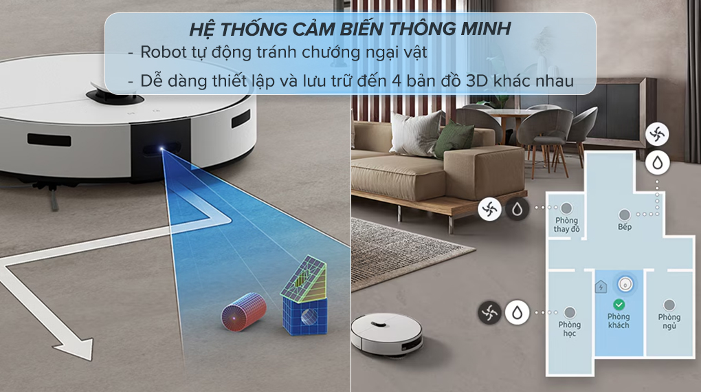 Robot hút bụi lau nhà Samsung VR7MD96514G/SV - Chế độ thông minh Robot hút bụi lau nhà Samsung VR7MD96514G/SV - Chế độ thông minh